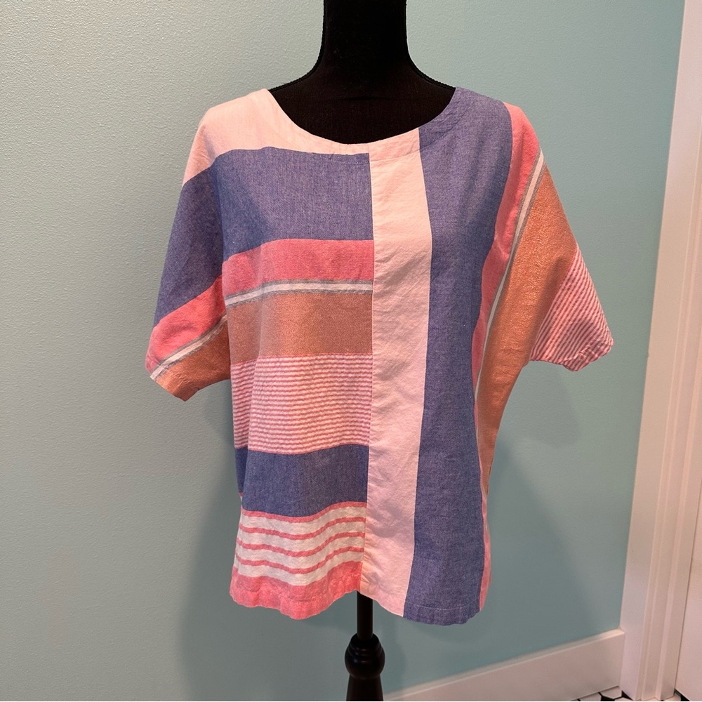 Caslon peach, pink and blue laced back boxy blouse